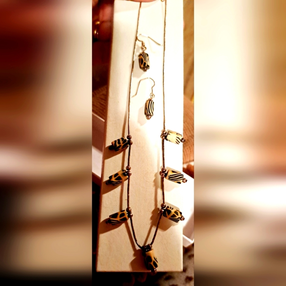 Jordan Sterling Silver 3 piece Jewelry Set Choker Necklace, Earrings Fimo Beads